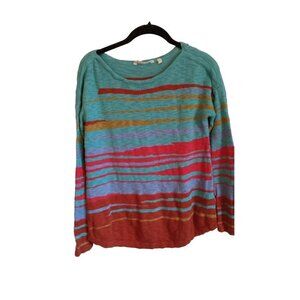 Soft Surroundings Teal‎ and reds Stripe knit sweater
